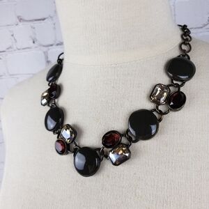 The Limited Dark Grey Enamel Dark Red AB Clear Statement Necklace